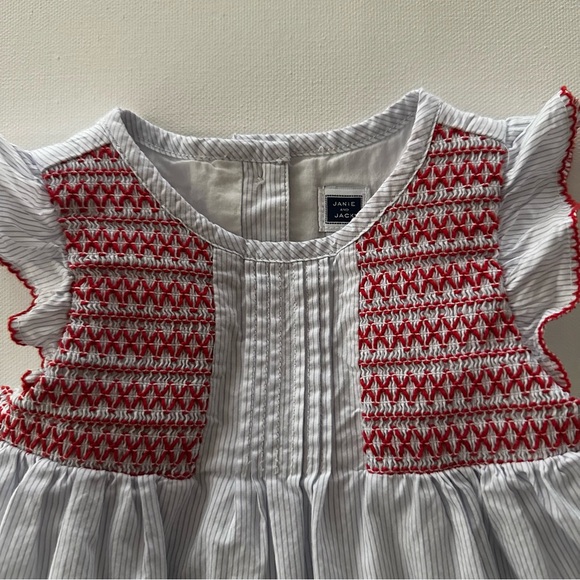 Janie and Jack 3-6 Months Baby Girl Smocked Dress Blue Red - Picture 2 of 5
